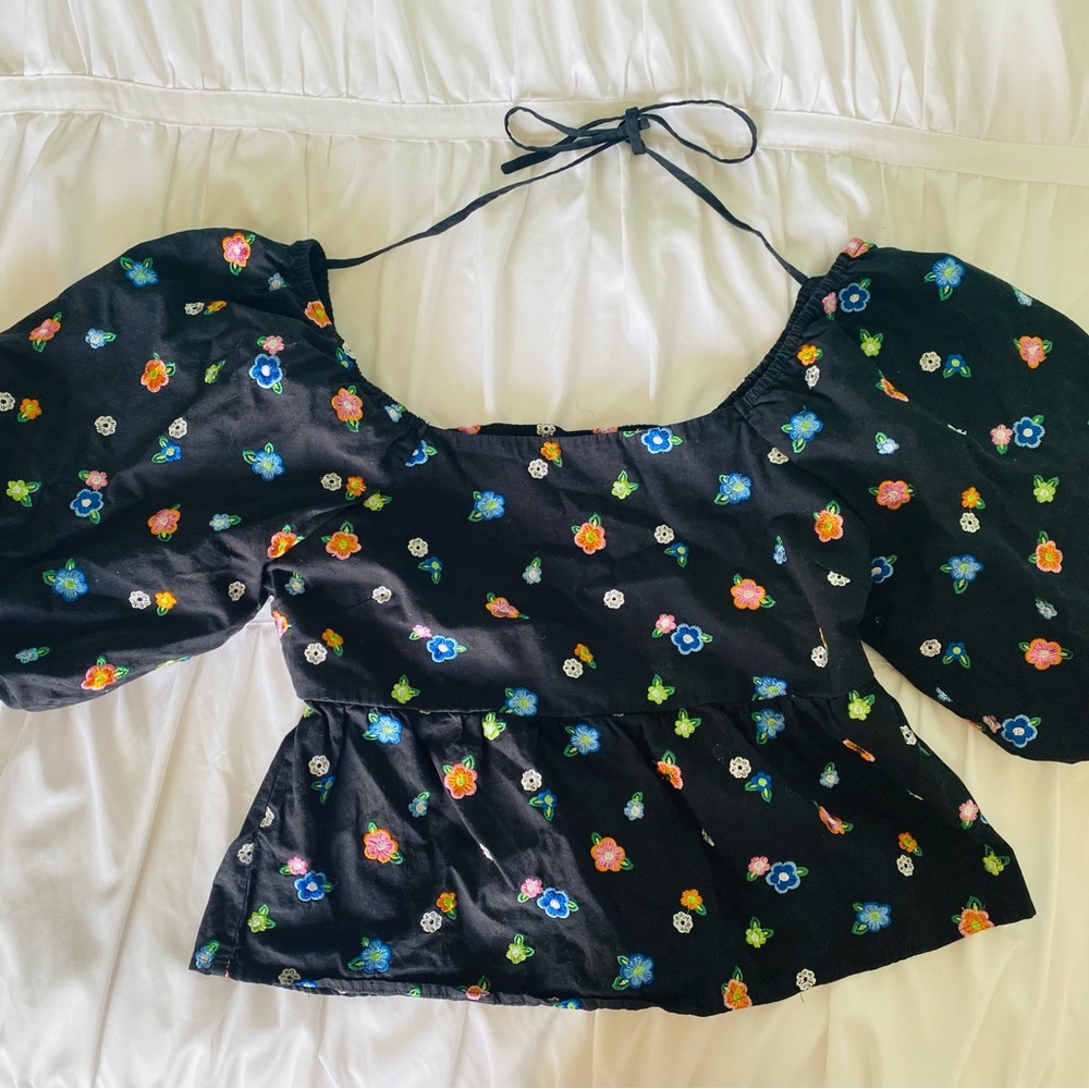 Floral Black Top